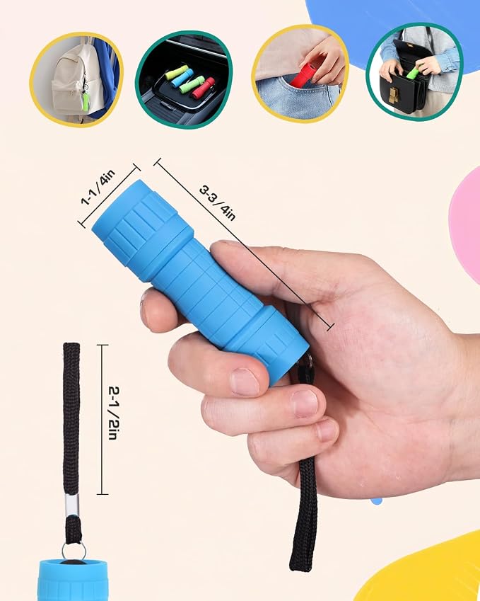 EverBrite 4-Pack Mini LED Flashlight Set, Small Flashlights for Kids in 4 Assorted Colors with 12 AAA Batteries, Fun and Portable for Camping, Emergency, Home, and Holiday Gifts