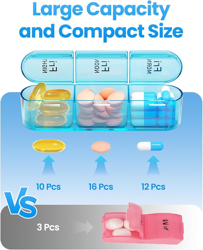 Pill Organizer 3 Times a Day with Double Protection, Moisture-Proof Weekly 3X a Day Pill Case, Daily Pill Box 7 Day for Travel to Hold Vitamis,Fish Oils, Supplements,DHC,Medication