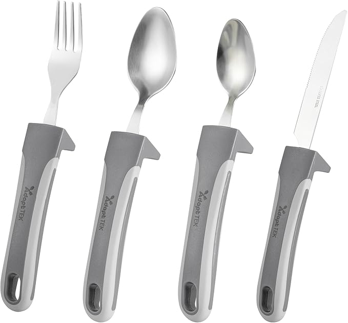 Restaurantware Adaptive Utensils - 1 count Stainless Steel, 9.843 x 5.118 x 1.575 Inches, Ergonomic Eating Aids, Non-Slip Utensil Set for Arthritis, Secure Grip Design, Gray