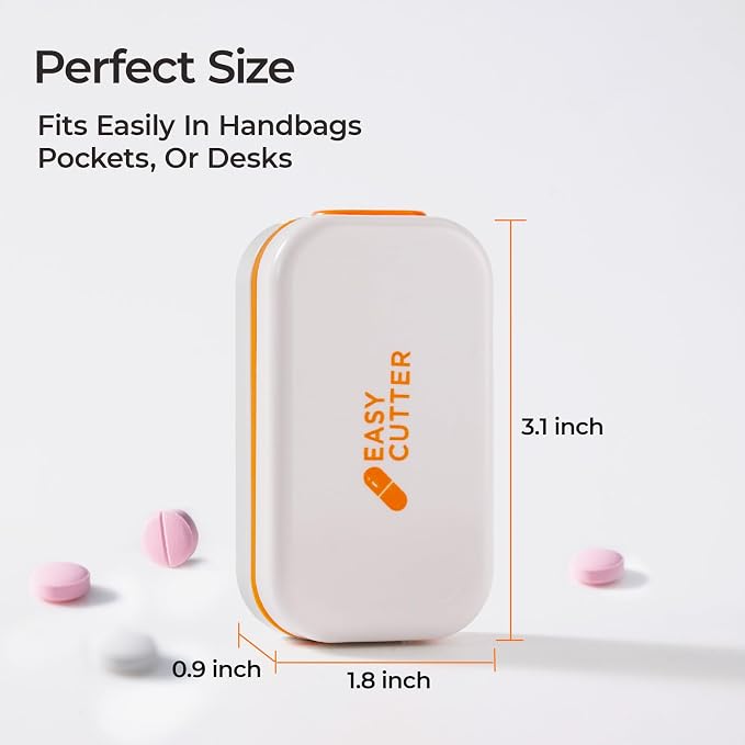 Portable Pill Cutter for Small & Large Pills - Precise Pill Splitter for Tiny Tablets, Vitamins & Capsules - Compact Design for Purse, Pocket & Travel - Sharp Blade & Easy Clean (Grey)