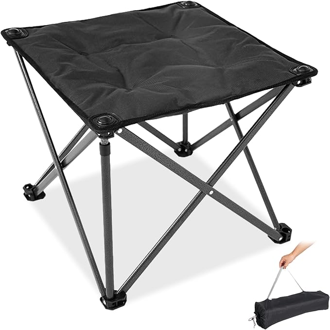 FUNDANGO Folding Camping Stool, 18.1 Inch Oversized Foot Stools 330 Lbs Heavy Duty Portable Padded Seat Anti-Slip Foots & Carry Bag for Fishing Outdoor Lawn Travel (Black)