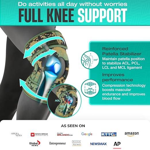 MODVEL ELITE Knee Brace for Women & Men with Side Stabilizers, Patella Gel Pads Brace for Meniscus Tear for Maximum Knee Pain Support - ACL Knee Braces for Running, Workout, Arthritis & Joint Recovery