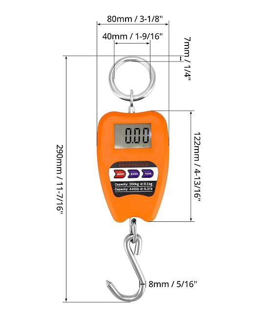 QWORK Hanging Weight Scale, 200kg/440lbs Digital Crane Scales Fish Weighing Scale Aluminum Housing LED Display Scale for Fishing, Weigh Luggage, Home Farm