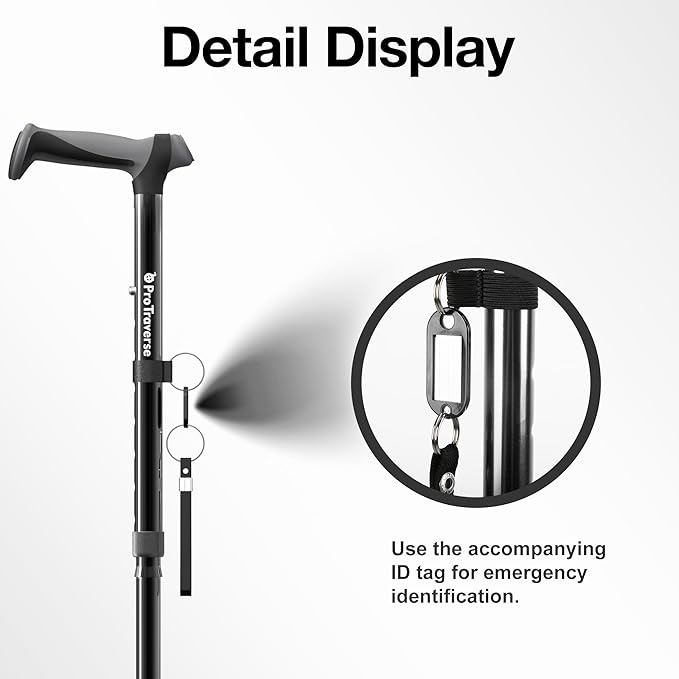 Walking Cane for Men & Women,Foldable,Adjustable,Self Standing Cane with Wrist Strap&Tag,350lbs Heavy Duty,All Terrain,Collapsible Walking Sticks for Seniors & Adults,Black