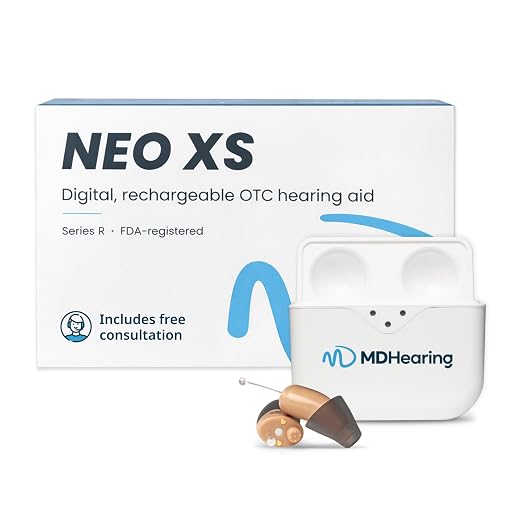 MDHearing NEO XS OTC In Ear Hearing Aids for Seniors with Noise Cancelling | Ultra Small, Nearly Invisible, Lightweight, Easy-to-Use, Long-Lasting Rechargeable Battery, Doctor-Designed
