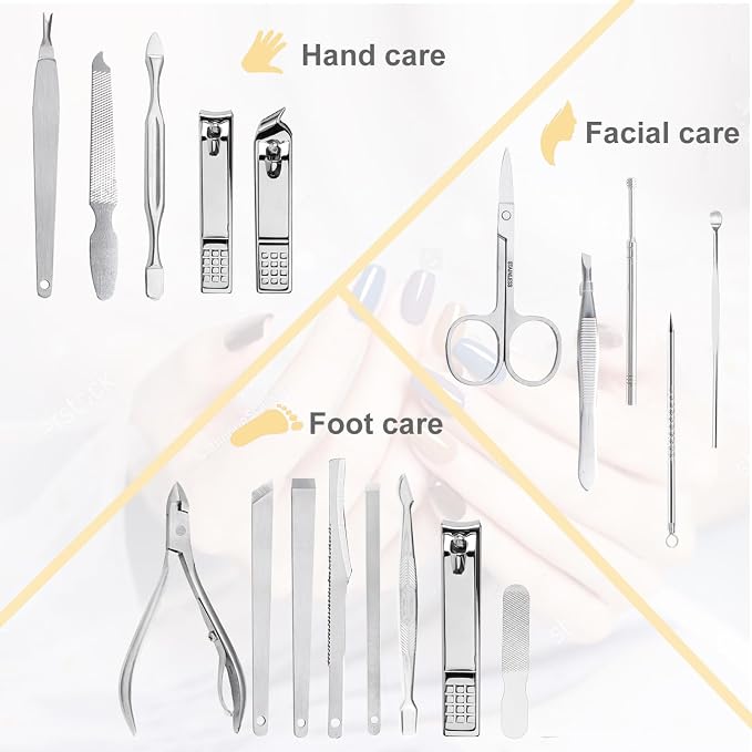 Yougai Nail Clippers Set for Men and Womens Gift Manicure Set 18 Pieces Stainless Steel Manicure Kit,Nail Care Tools with Luxurious Travel Case