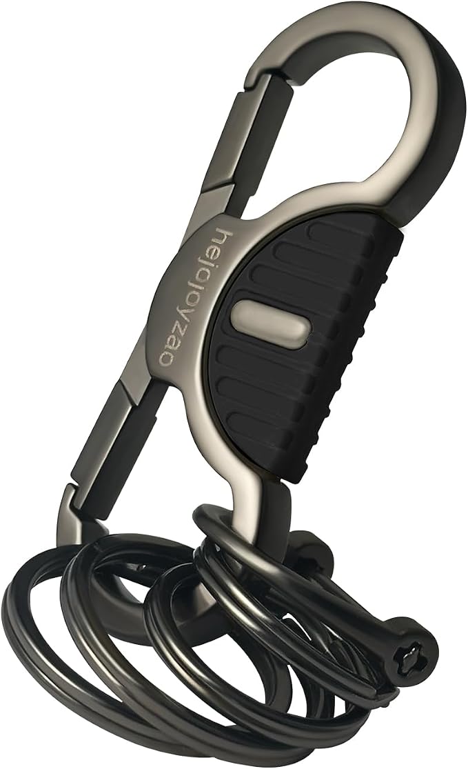 Keychain Quick Release Double Carabiner Clip with D Ring Key Rings, Unisex Belt Loop Key Holder for Home Car Keys