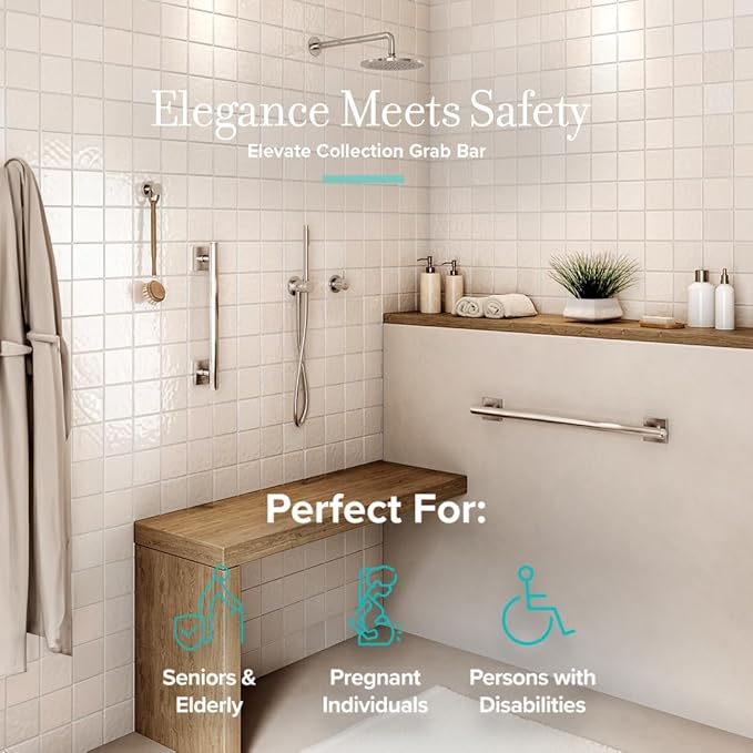 Gatco 956 Elevate, Grab Bar, 36”, Satin Nickel/ADA Compliant Stainless Steel Safety Grab Bar for Bathroom