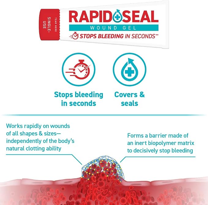 Rapid Seal 15pc Hemostatic First Aid Wound Care Kit | Stops Bleeding in Seconds | Quick Effective Bleed Control | for Blood Clotting, Trauma Kit, Survival Gear and Supplies