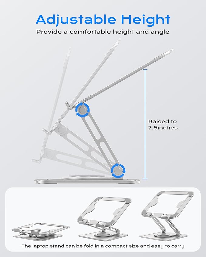 LOXP Adjustable Laptop Stand, Computer Stand with 360 Rotating Base | Ergonomic Laptop Riser Mount for Desk Foldable Protable Computer Desk Fits with MacBook Pro Air