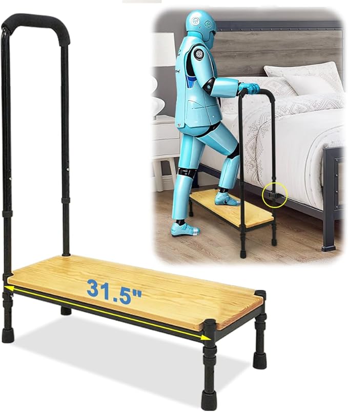 Medical Step Stool with Handle for Elderly Bed Steps for High Beds Adults Stepping Stool SUV Car Bariatric Handicap Seniors Safety Bedside Heavy Duty Foot Step Adjustable Assist Rail (Widen Platform)
