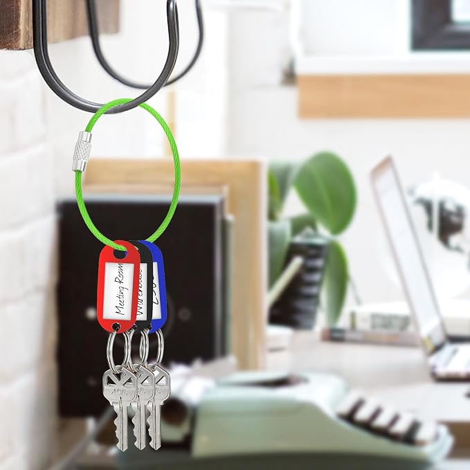 CooBigo 12 Pack Stainless Steel Loops 2mm Coated Wire Keychain Cable Large Key Rings 6 inch Key Chain for Women, Luggage Tags, Key Tags, Keyrings, Kitchen Utensils, Duster - Green