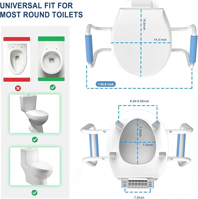 Raised Toilet Seat with Armrest, Round 16.5inch | Height 2.91inch, Soft Close, Quick-Release, Triple Anti-Slip Pad, Urine Splash Guard, Safe and Durable
