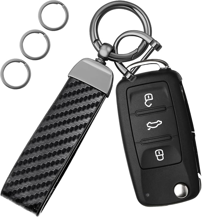 OHKYOOT Leather Car Keychain for Home Car Keys | Carabiner Clip Key Fob Keychain for Women Men,Car Key Holder with 3 Key Ring and Anti-Lost D Ring