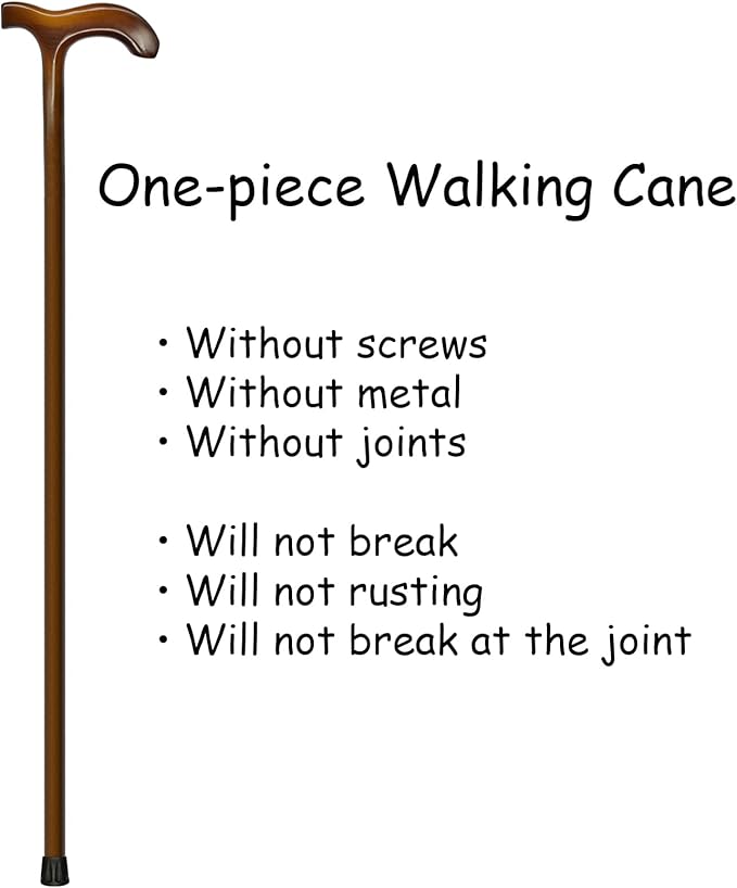 FLYDRUM Wooden Walking Cane for Men and Women, One-Piece Wood Cane, 36 Inch Wood Walking Stick for Men and Women, Ergonomic Wood Cane for Seniors