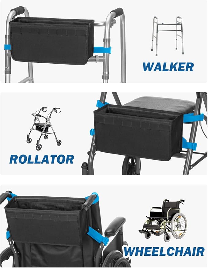 JOYTUTUS Walker Basket for Folding Walker, Basket for Walkers for Seniors,Rollator Walkers Storage Bag, Can be Installed Outside or Inside of Walker, Wheerchair