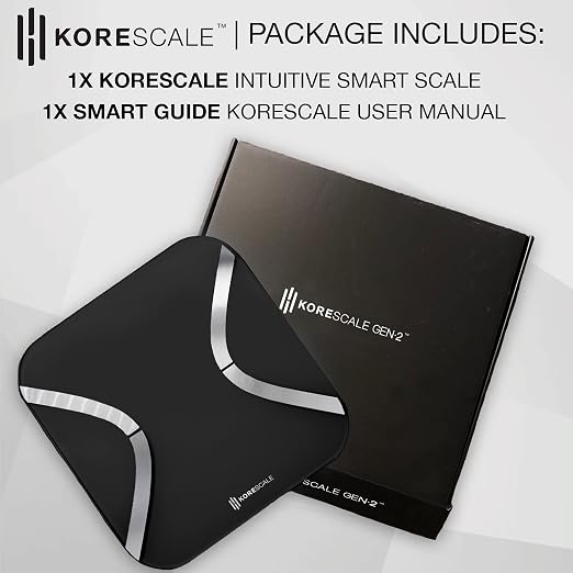 Korescale Gen2 Digital Smart Scale with BMI, Body Fat, Muscle Mass, Weight | Highly Accurate Bathroom Scales, Bluetooth Composition Analyzer | Compatible with KoreHealth, Apple Health App (Black)