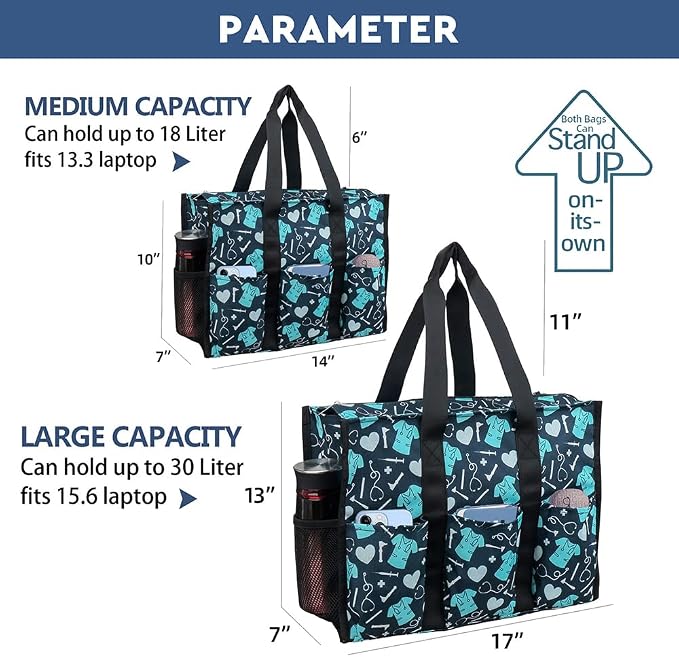 ABAMERICA Nurse Bags for Work Nursing Bag Multiple Pockets Waterproof Organizing Zip Top Clinical Bag for Nursing Students