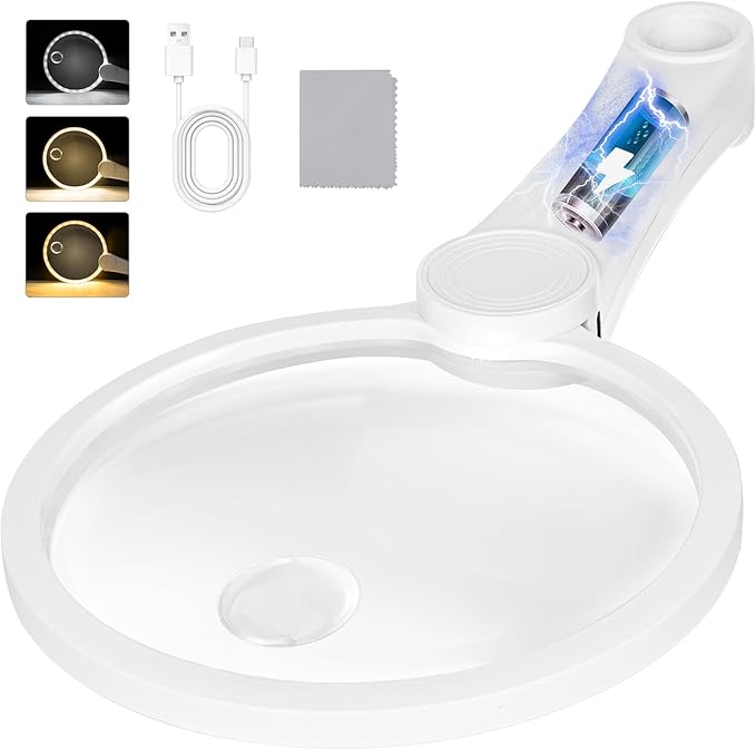 5.2 Inch Large Rechargeable Magnifier with Light, 30X 40X 60X Loupe Handheld Magnifying Glass with 49 Anti-Flicker LED Light, Third Gear Dimming Lighted Magnifier for Low Vision Coin Inspection