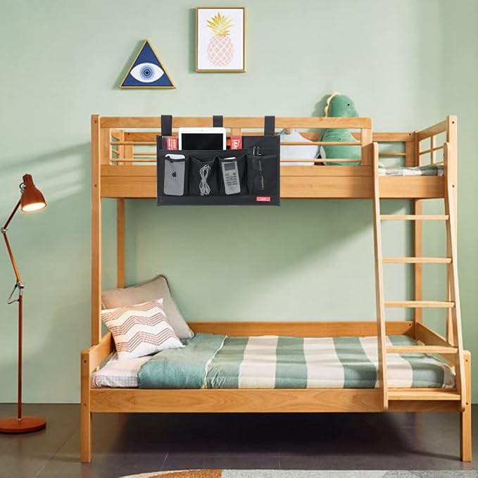 Zafit Hanging Bedside Caddy, Bedside Storage Organizer for Magazine, Phone, Remote control (6 Pockets-Black)