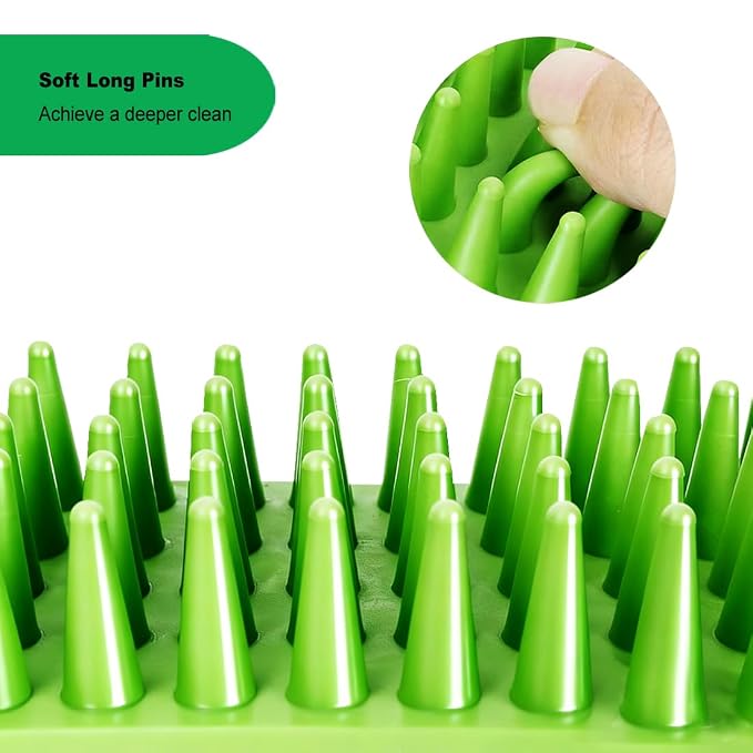 Rubber Curry Brush for Short Haired Dogs, Gentle Curry Comb with Long Pins, Use Wet as Bath Scrubber or Dry for Grooming Loose Hair