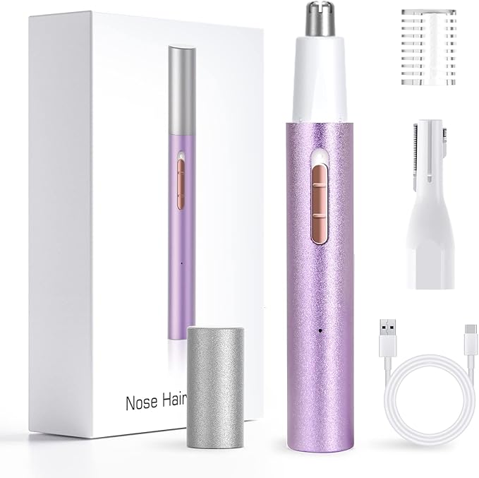Ginity Ear and Nose Hair Trimmer for Women & Men, 2-in-1 Rechargeable Painless Facial & Eyebrow Hair Remover Tool, Electric Clipper with Dual-Edge Blades, Easy to Clean(Pink)