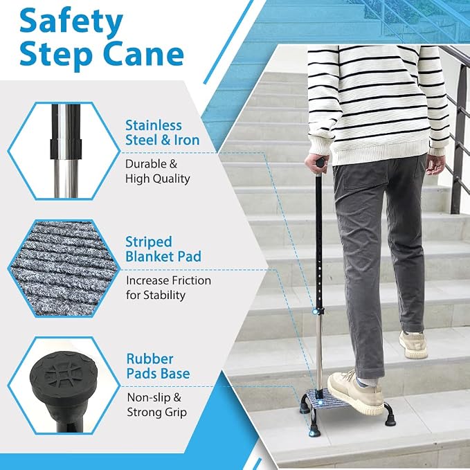 Stair Climbing Cane Lifts for Seniors Half Steps Assist Walking Sticks Elderly Stair Walker Devices Standing Aid Adjustable Mobile Portable Stairlifts 4 Prong Helper Up and Down Stairs