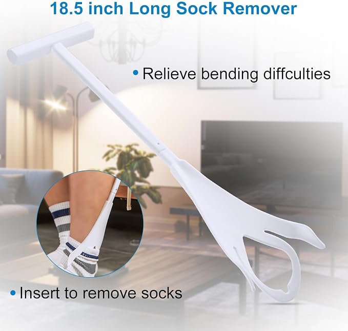 Jellas Sock Aid for Putting On Socks Kit,4.0 Inch Sock Helper for Seniors | Flexible Long Rope Design, Easy Put On Take Off Socks, Comfort Independence Helper, White