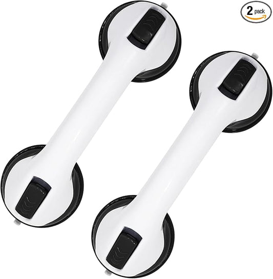 2-Pack Grab Bars for Bathtubs and Showers, 12 inch Shower Handle Suction Shower Bar, Safety Bars for Shower Chair, Bathroom Grab Bar for Senior，No Drilling Removable (Black, 12 inch)