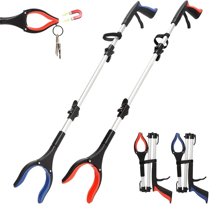 2-Pack Grabber Reacher Tool, 36" Foldable Trash Picker Upper | Extra Long Heavy Duty Grippers with Magnets & Rotating Jaw - Pickup Tool for Seniors, Mobility Aid, Trash Picker