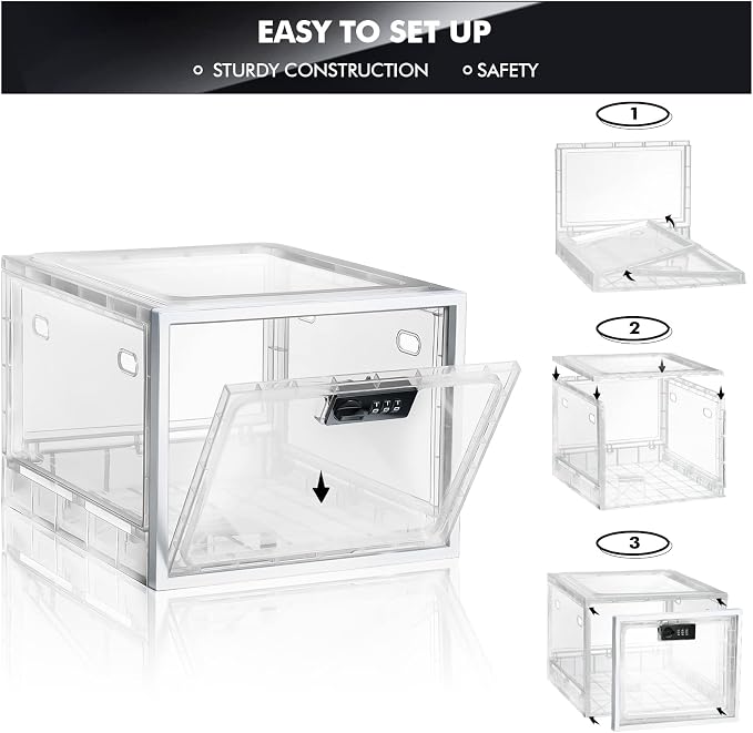 Yalikop Large Medicine Lock Box for Safe Medication 11.9 x 9.3 x 7.6 inches Lockable Organizer First Aid with Code for Medication Snack Food Home Office Dorms Safety(White)