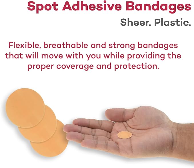 Dealmed Sheer Plastic Spot Bandages – 7/8” Small Round Sterile Strips, Adhesive Outer with Non-Stick Pad, Latex Free, Wound Care for First Aid Kit, 100 per Box (24 Pack)