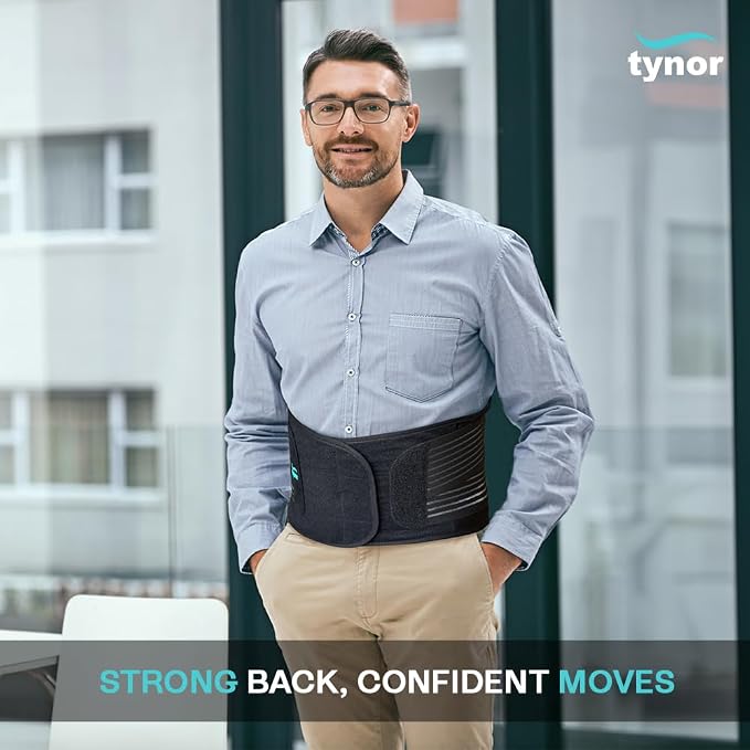 TYNOR Back Brace for Lower Back Pain with Lumbar Pad for Men & Women, Breathable Lumbar Support Brace with Adjustable Straps for Herniated Disc, Scoliosis & Lifting (Small, Premium Black)