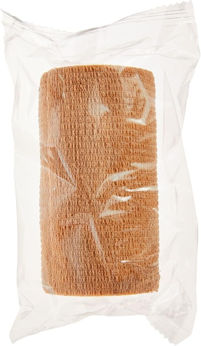 Juvale Cohesive Self-Adhering Elastic Bandage Wrap - Sprain Support & Medical Tape - Vet Wrap for Horses & Horse Leg Support - Sport Tape & Tattoo Bandage - 4 in x 5 yd, Tan, Pack of 6
