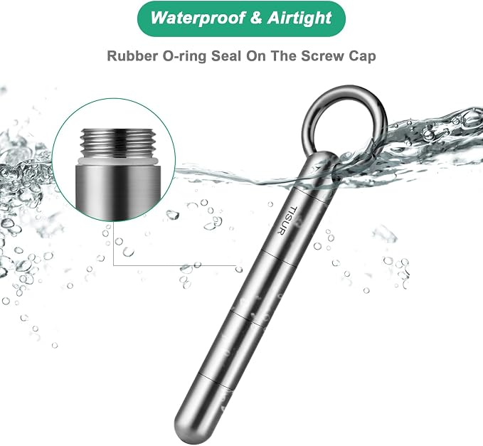TISUR Large Keychain Pill Holder, Titanium Pill Case Waterproof Pill Fob for Travel Purse Pocket,Pill Organize | Waterproof Pill Fob,Portable Pill Box Container,Purse Pill Organizer Tube