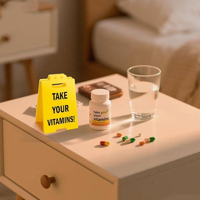 MBL Vitamins Pill Medicine Reminder - Take Your Vitamins, Funny Daily Habit Health Medical Little Reminders Desk Signs Christmas Stocking Stuffers Xmas Gift for Office Desktop Home Bedroom Kitchen