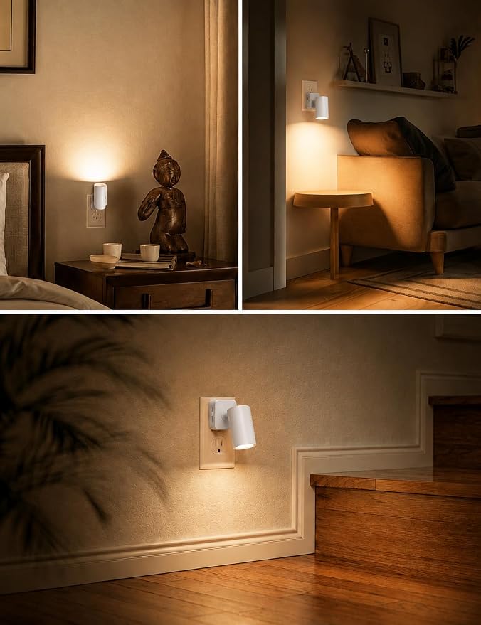 L LOHAS LED Night Lights Plug into Wall,[2-Pack] Wall Spot Lights Indoor with Light Sensor,3000K Soft White Night Lights,for Home Decor Party Bathroom,Hallway