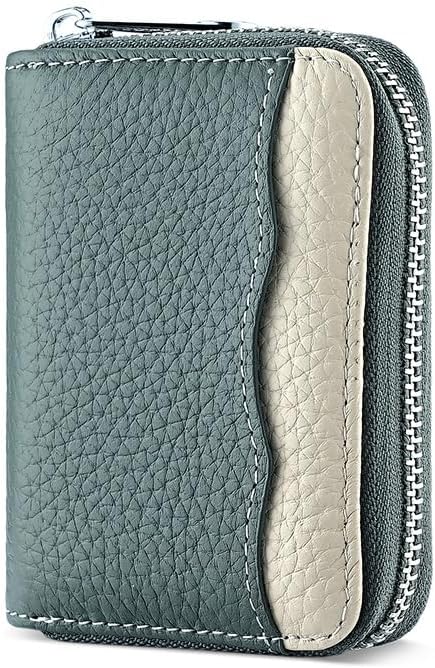 Linno RFID 20 Slots Credit Card Holder Genuine Leather Small Wallet for Women or Men with Zipper