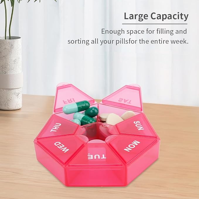 Pill Organizer, 2 Pack Pill Box, Small Pill Case,Medicine Pill Organizer 1 Time a Day, Weekly Pill Organizer, Pill Container, Pill Holder, Daily Pill Organizer Travel Pill Organizer 7 Day(Red&White)