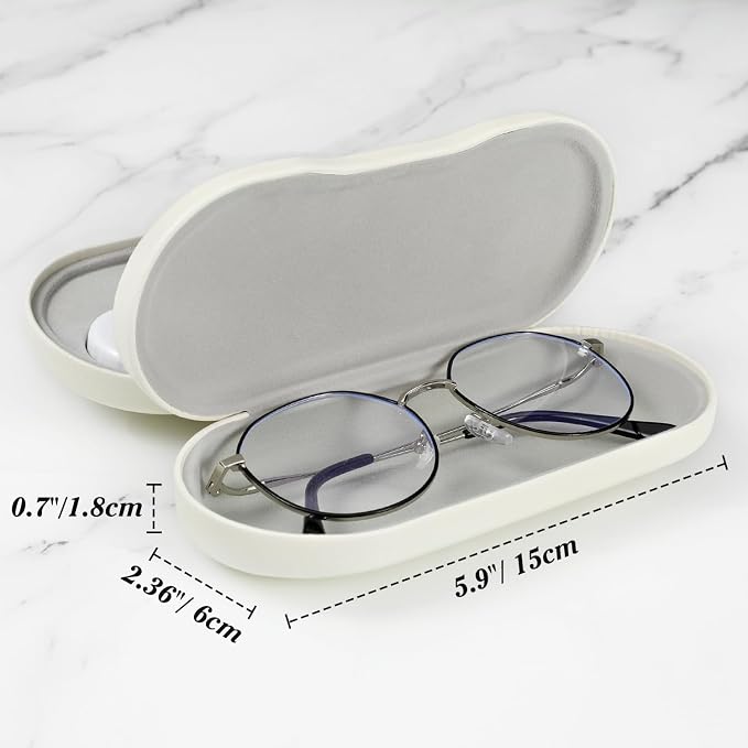 MoKo Double Eyeglass Case, Contact Lens Case with Mirror Tweezers Remover, 2 in 1 Double Sided Portable Contact Lens Box Holder Container Soak Storage Kit Sunglasses Pouch for Men & Women, Beige