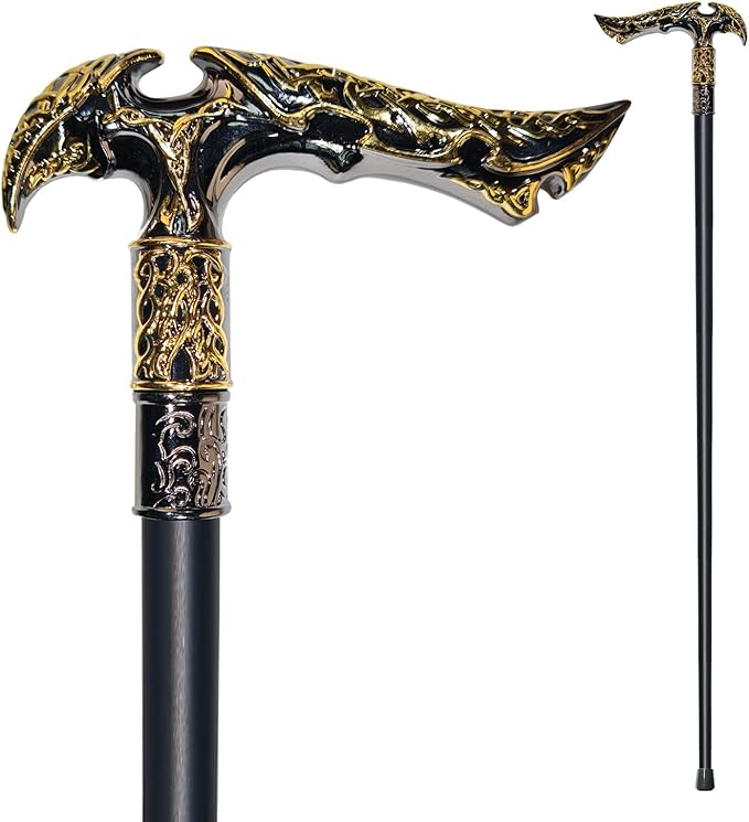 Walking Cane for Men & Women & Seniors - 36.5 Inch Heavy Duty 500+ lbs Capacity, Ergonomic Handle, Ornate & Decorative, Elegant Matte Black & Silver Metal Cane with Goth & Gothic Aesthetic