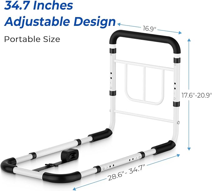 KingPavonini Bed Rails for Elderly Adults Safety, 380 LBS, Model BM03-1 | ASTM Approved, 2026 Upgraded Adjustable Bed Cane, Non-Slip Ergonomic Handle & Storage Bag, Tool-Free Bed Railings for Seniors