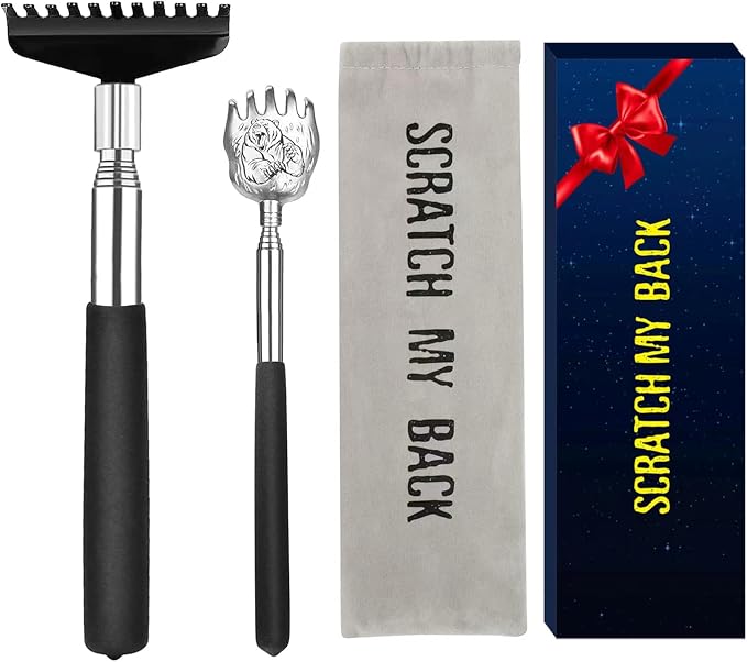 Oversized Back Scratcher Set, 2 Pack Portable Extendable Stainless Steel Telescoping Massage Tool, Gift/Stocking Stuffers for Men Women