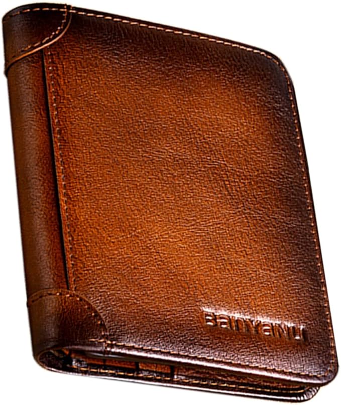 SENYIDUCAN BanYaNu RFID Trifold Wallet for Men - Mens Genuine Leather Wallets - 11 Credit Card Holders - Mens Tri Fold Wallet with 2 Money Cash Slots - Gift For Man