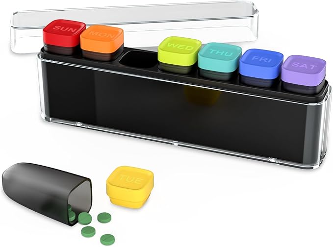 Weekly Pill Organizer 1 Time a Day, HIONXMGA Detachable Travel Pill Box 7 Day, Large Medicine Pill Case Container for Daily Medication Vitamin Supplement Fish Oil, Portable Week Pills Holder, Clear