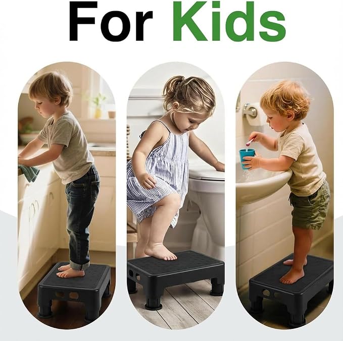 COOL-ANGLE Adjustable Step Stool for High Beds & SUV - Non-Slip Mobility Platform for Seniors, 650lbs Capacity, 3 Heights (3.4"-5.4"), Wide Safety Base for Car & Bath, 16.5"x12.6", Black