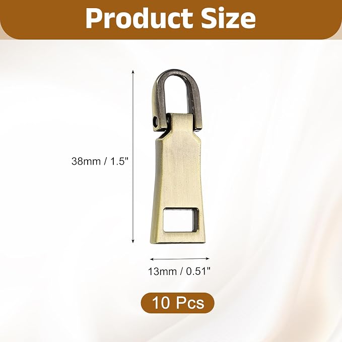 uxcell 10pcs Zipper Pull, 1.5 Inch Zinc Alloy Zip Puller Zipper Pull Replacement Sewing Zippers Tapes for Luggage Clothing Jackets Backpacks Boots, Bronze
