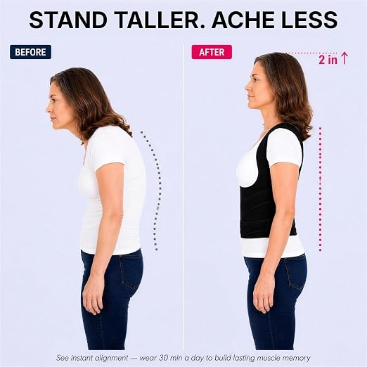Fit Geno Back Brace Posture Corrector for Women and Men, Shoulder Straightener, Adjustable Full Back Support, Upper and Lower Back Pain Relief - Scoliosis, Hunchback, Thoracic, Spine Corrector (L)