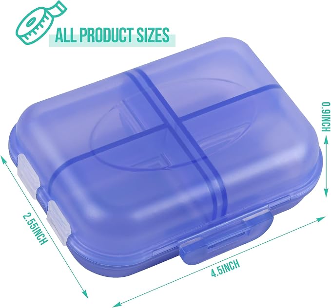 Travel Pill Organizer Small 8 Grid Compartments Pill Holder Box - Portable Medicine Container Case - Daily Weekly Medication Organizer