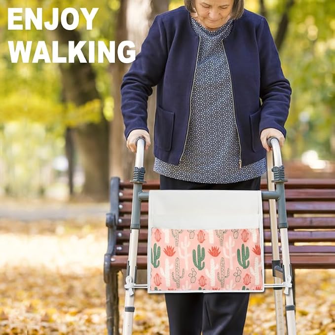 TOGETRUE Walker Bag, Easy Access Walker Storage Basket with 2 Large Pockets, Walker Accessories Bag for Folding Walker, Wheelchairs, Strollers, 13"x14.5" (Cactus)